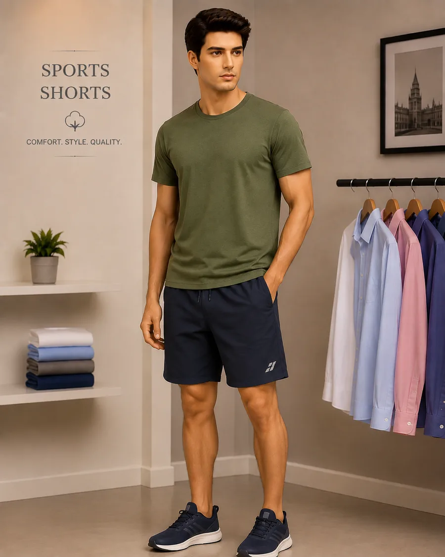 Sports Shorts worn by a model in the Cotton India showroom