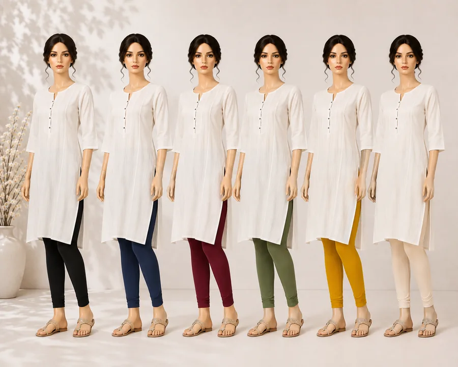 Ankle-length cotton leggings shown in six shades across the range