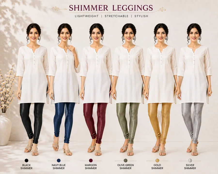 Shimmer Leggings shown across the range in the Cotton India showroom