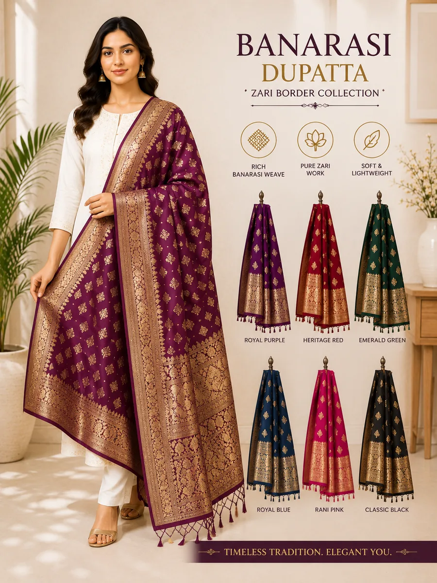Banarasi Dupatta worn by a model in the Cotton India showroom